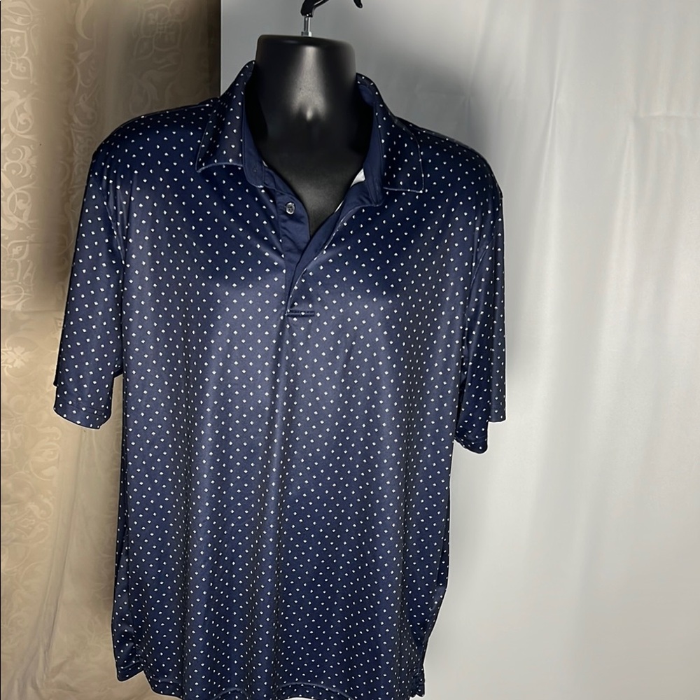 Greg Norman Collection Blue and White Polo with Dot Pattern